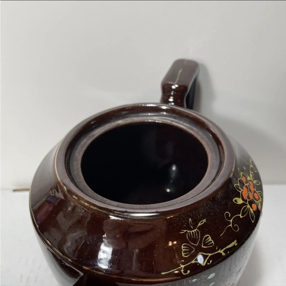 Vintage Brown Betty Redware Teapot Enamel Hand Painted Made In Japan. - Picture 7 of 11